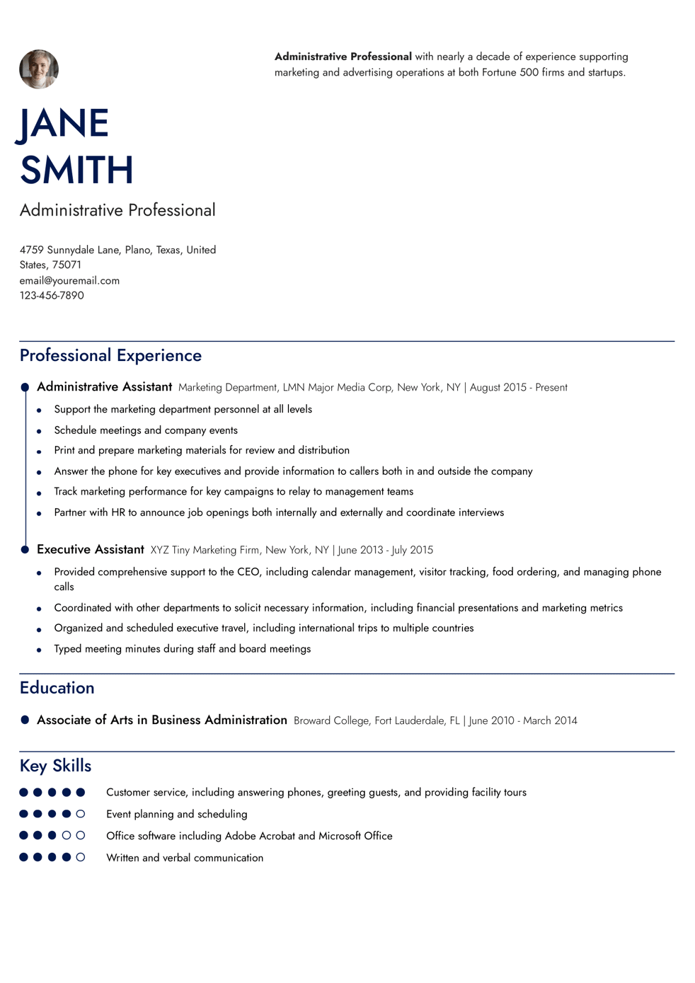 Administrative Assistant Resume Example