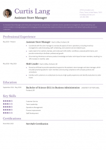 Assistant Store Manager Resume Examples Entry Level