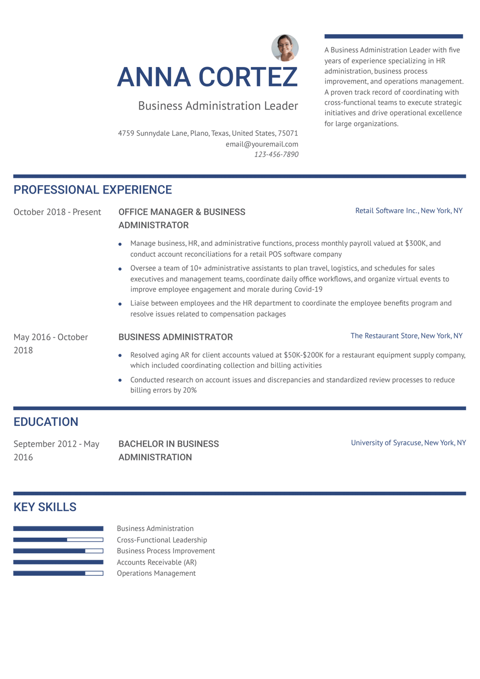 Business Administrator Resume Example