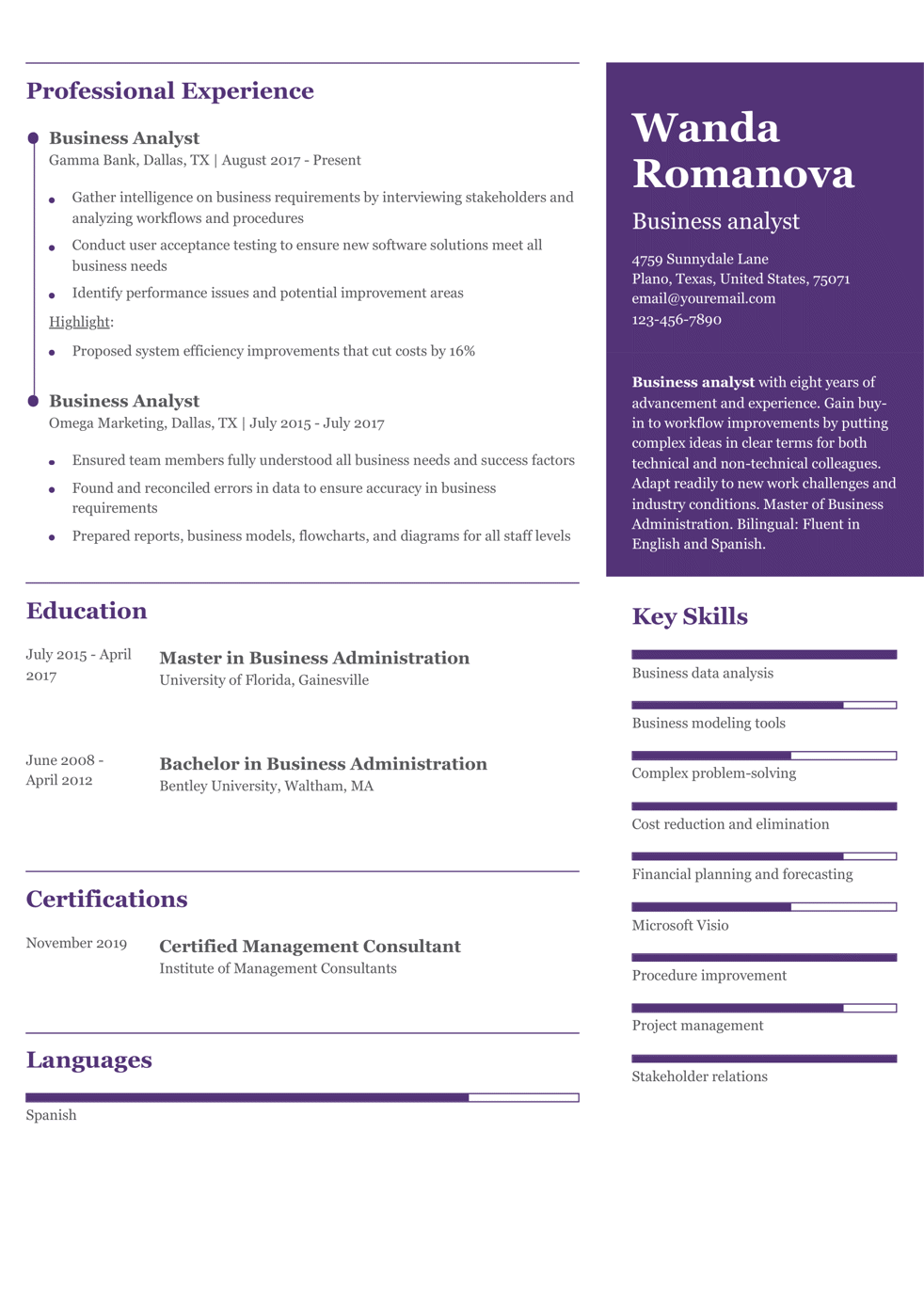 Business Analyst Resume Example