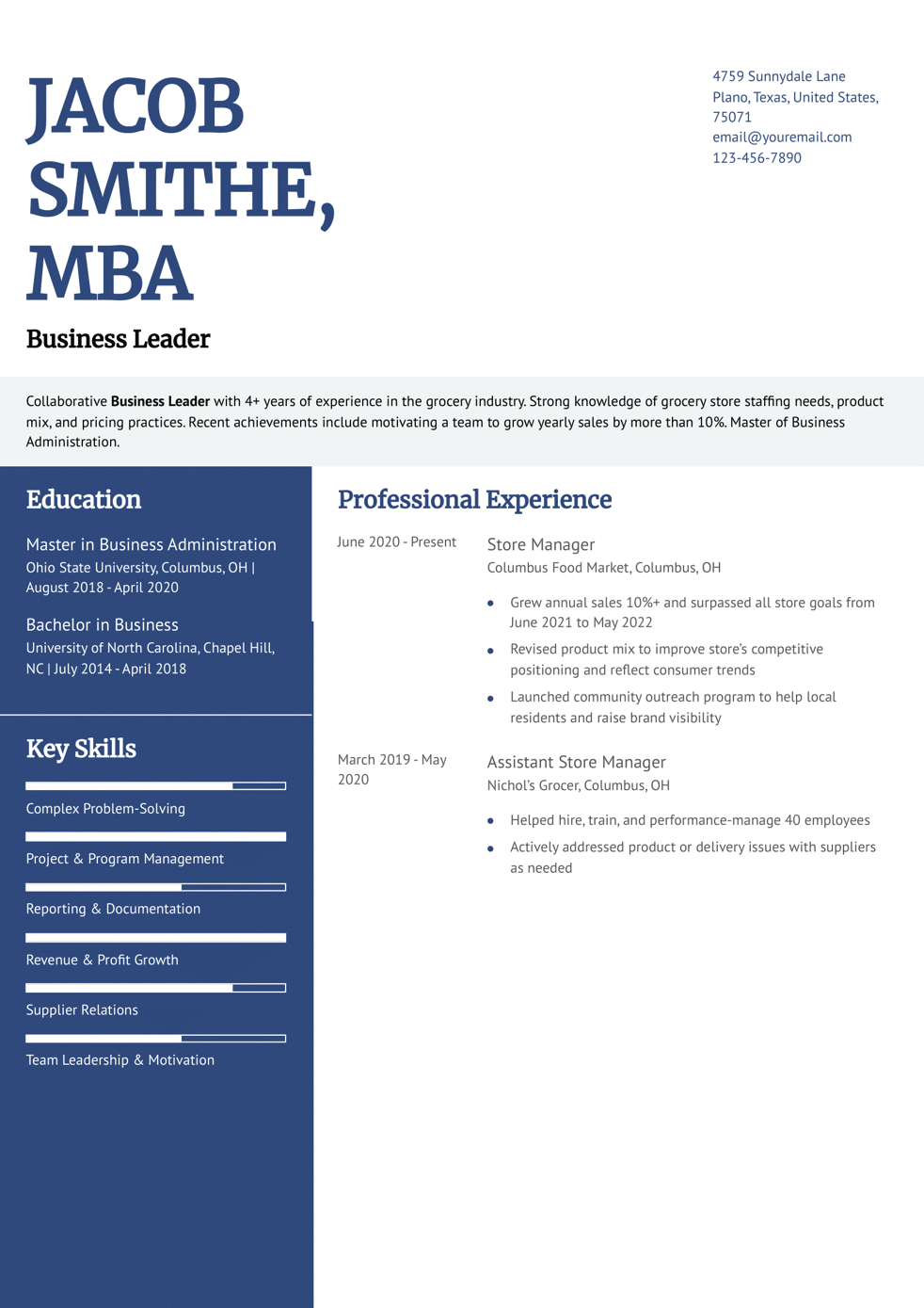 Business Resume Example