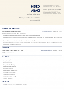 College Admissions Counselor Resume Examples Entry Level