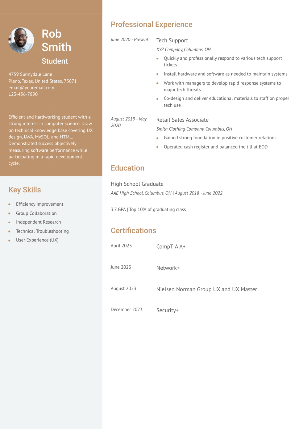 College Student Resume Example