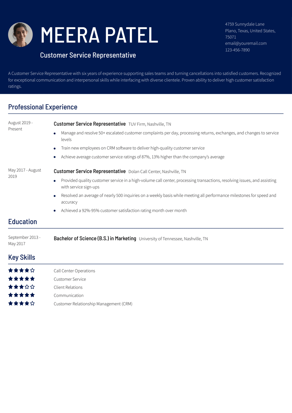 Customer Service Representative Resume Example