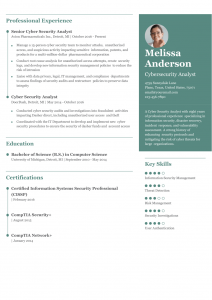 Cybersecurity Analyst Resume Example