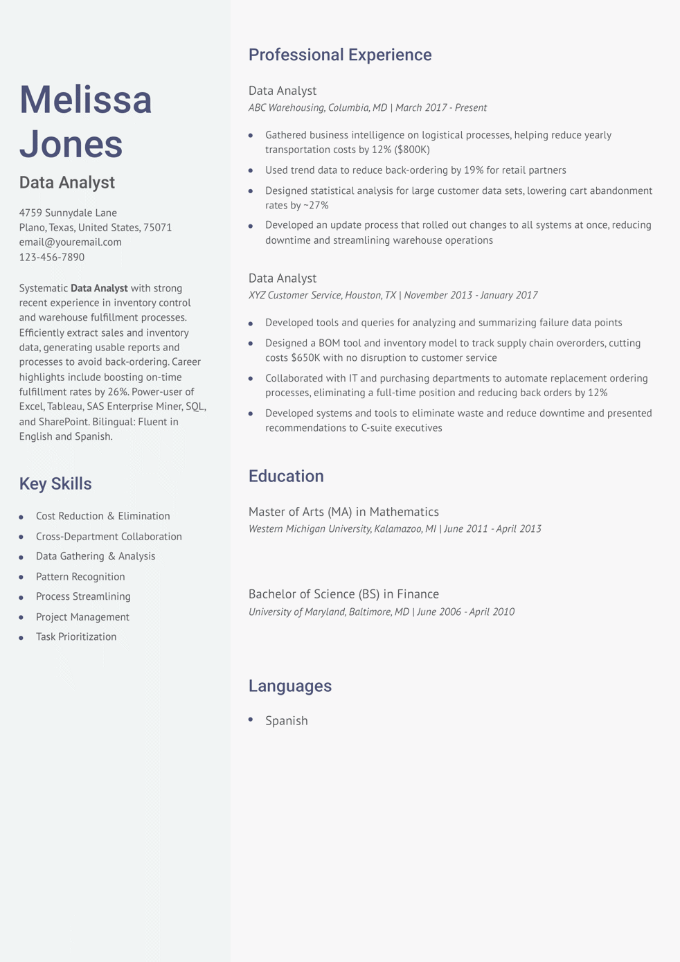 Data Analyst Resume Example