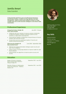 Data Science Resume Examples Entry Level