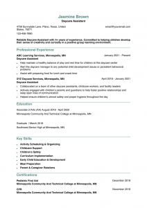 Daycare Assistant Resume Example