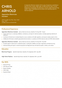 Electrician Assistant Apprentice Resume Examples Entry Level