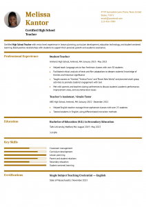 First-Year Teacher Resume Examples Senior-Level