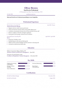 Food Service Resume Examples Entry Level