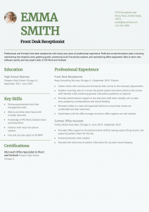 Front Desk Receptionist Resume Examples Entry Level