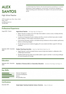 High School Teacher Resume Examples Entry Level