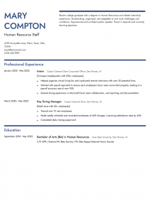 Human Resources Resume Examples Entry Level