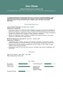 Maintenance Technician Resume Examples Senior-Level