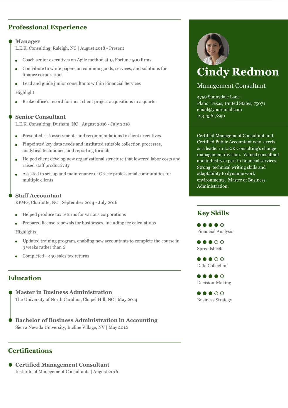 Management Resume Example