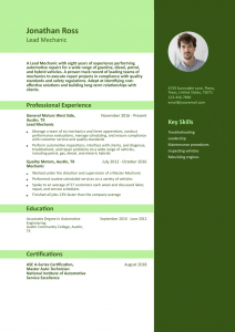 Mechanic Resume Examples Mid-Career