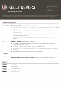 Mechanical Technician Resume Example