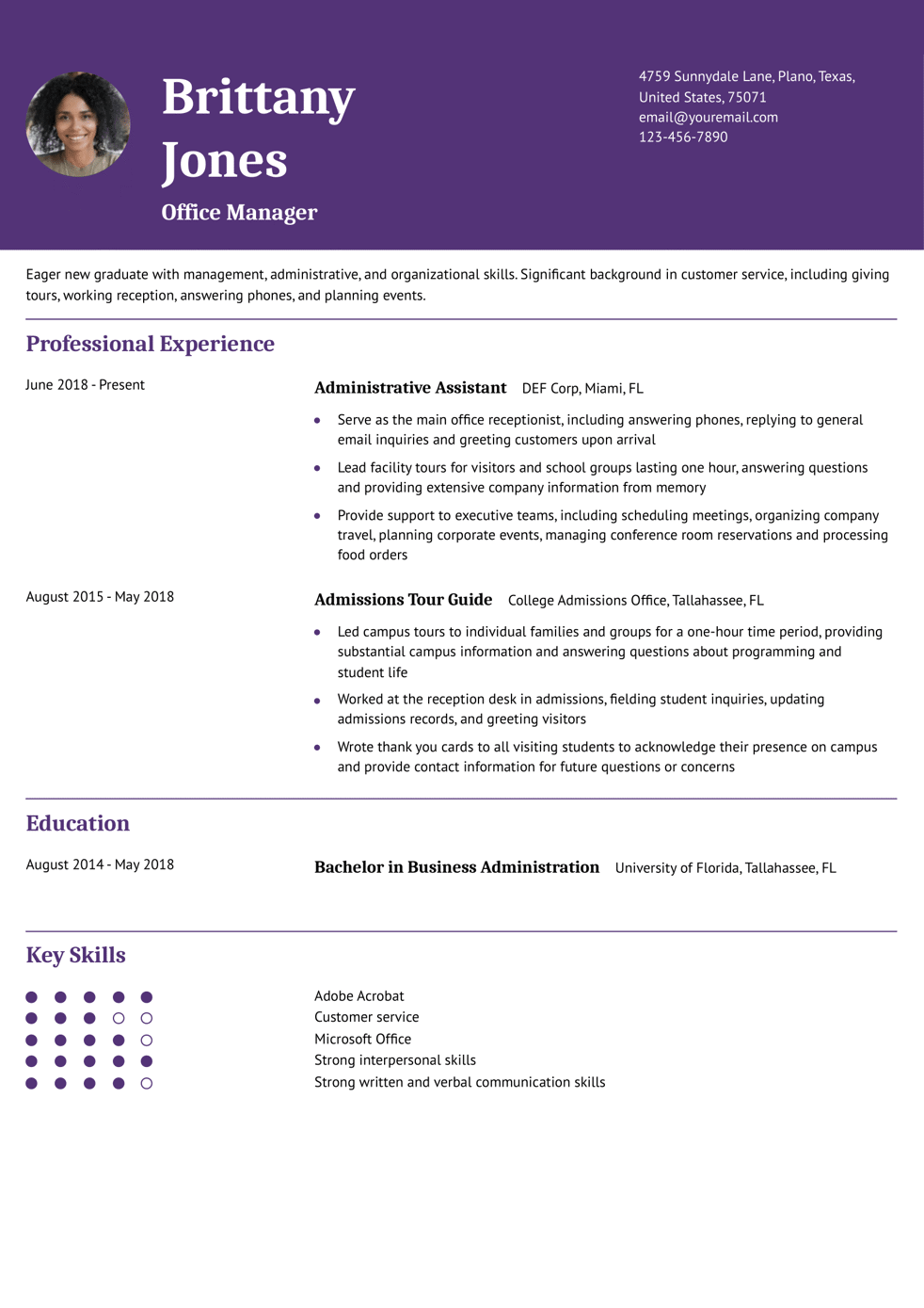 Office Manager Resume Example