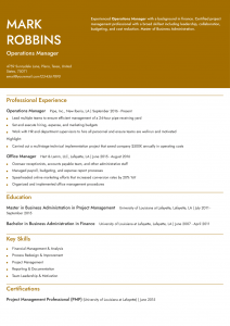 Operations Manager Resume Example