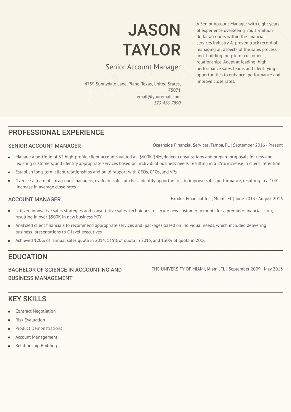 Senior Account Manager Resume Example