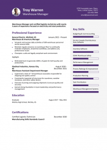 Warehouse Manager Resume Examples Entry Level