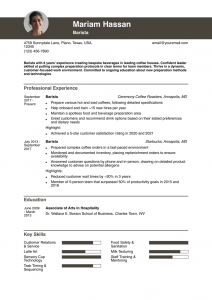 Barista Resume Example