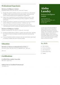 Business Intelligence Analyst Resume Examples Mid-Career