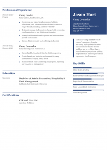 Camp Counselor Resume Examples Mid-Career