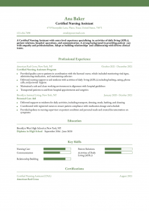 Certified Nursing Assistant (No Experience) Resume Examples Entry Level