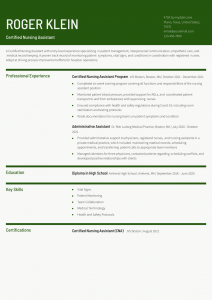 Certified Nursing Assistant (No Experience) Resume Examples