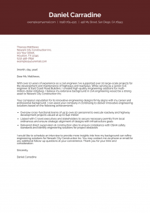 Civil Engineering Cover Letter Example #3