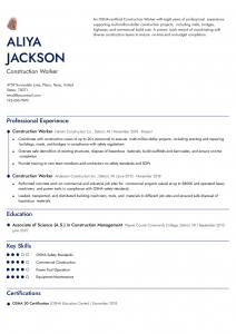 Construction Worker Resume Examples Mid-Career