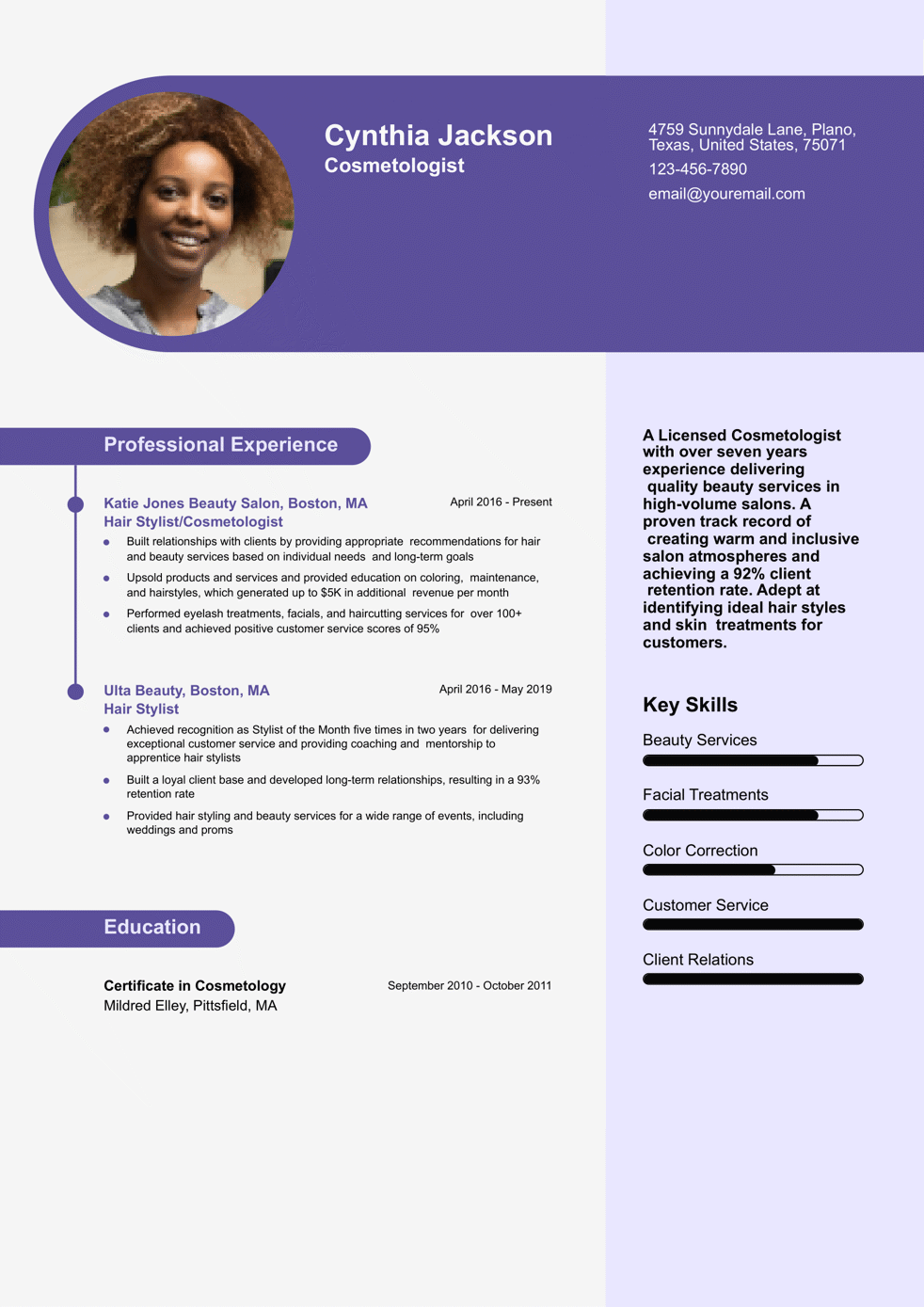 Cosmetology Resume Example