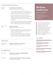 Dance Instructor Resume Examples Senior-Level