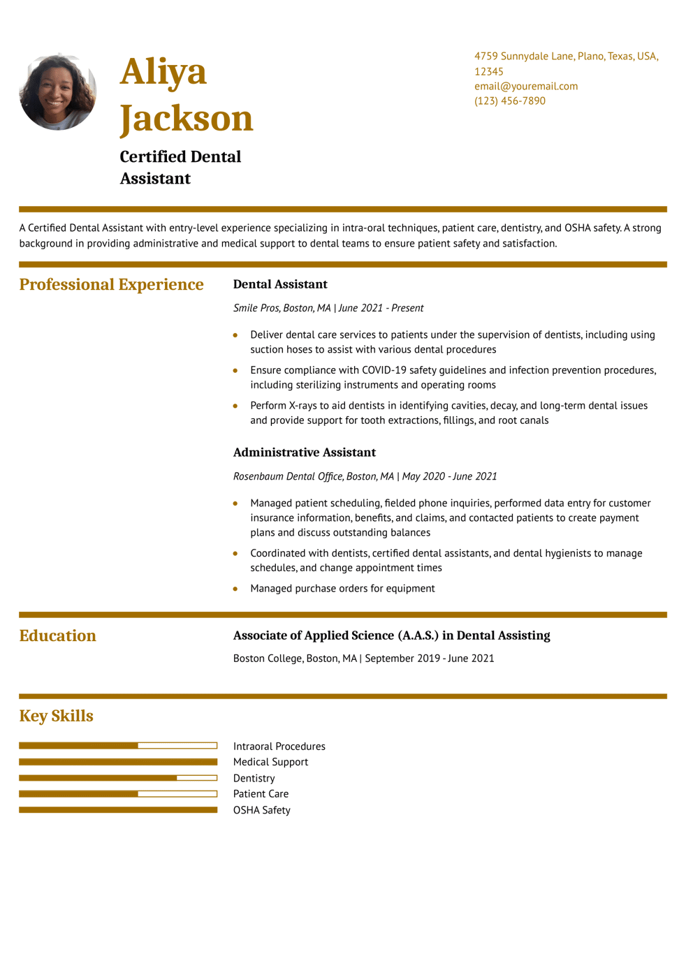 Entry-Level Dental Assistant Resume Example