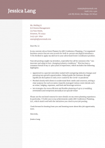 Event Planner Cover Letter Example #3