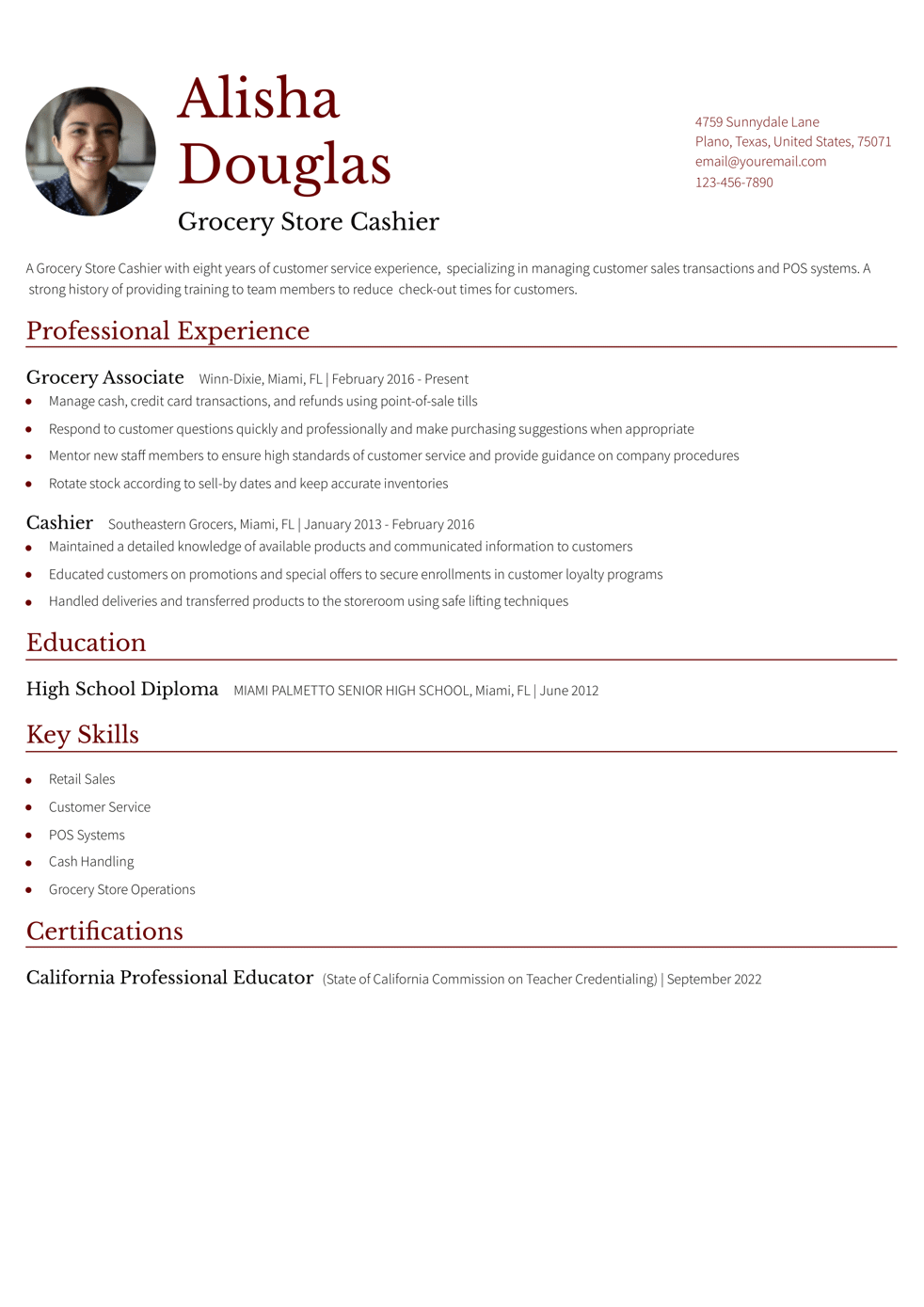 Grocery Store Cashier Resume Example