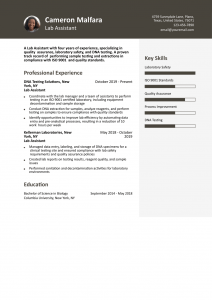 Lab Assistant Resume Examples Mid-Career