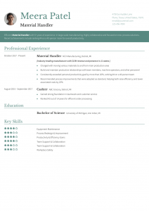 Material Handler Resume Example