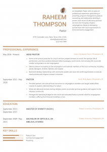 Pastor Resume Examples Mid-Career