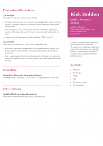 Quality Assurance (QA) Resume Example