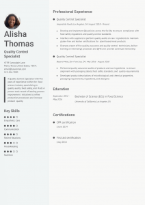 Quality Control Resume Example