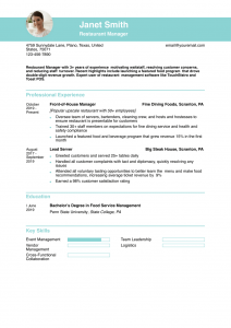 Restaurant Manager Resume Examples Entry Level