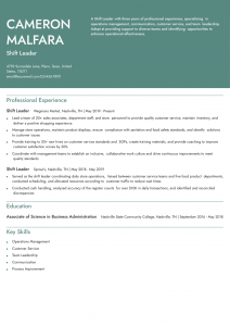 Shift Leader Resume Examples Entry Level