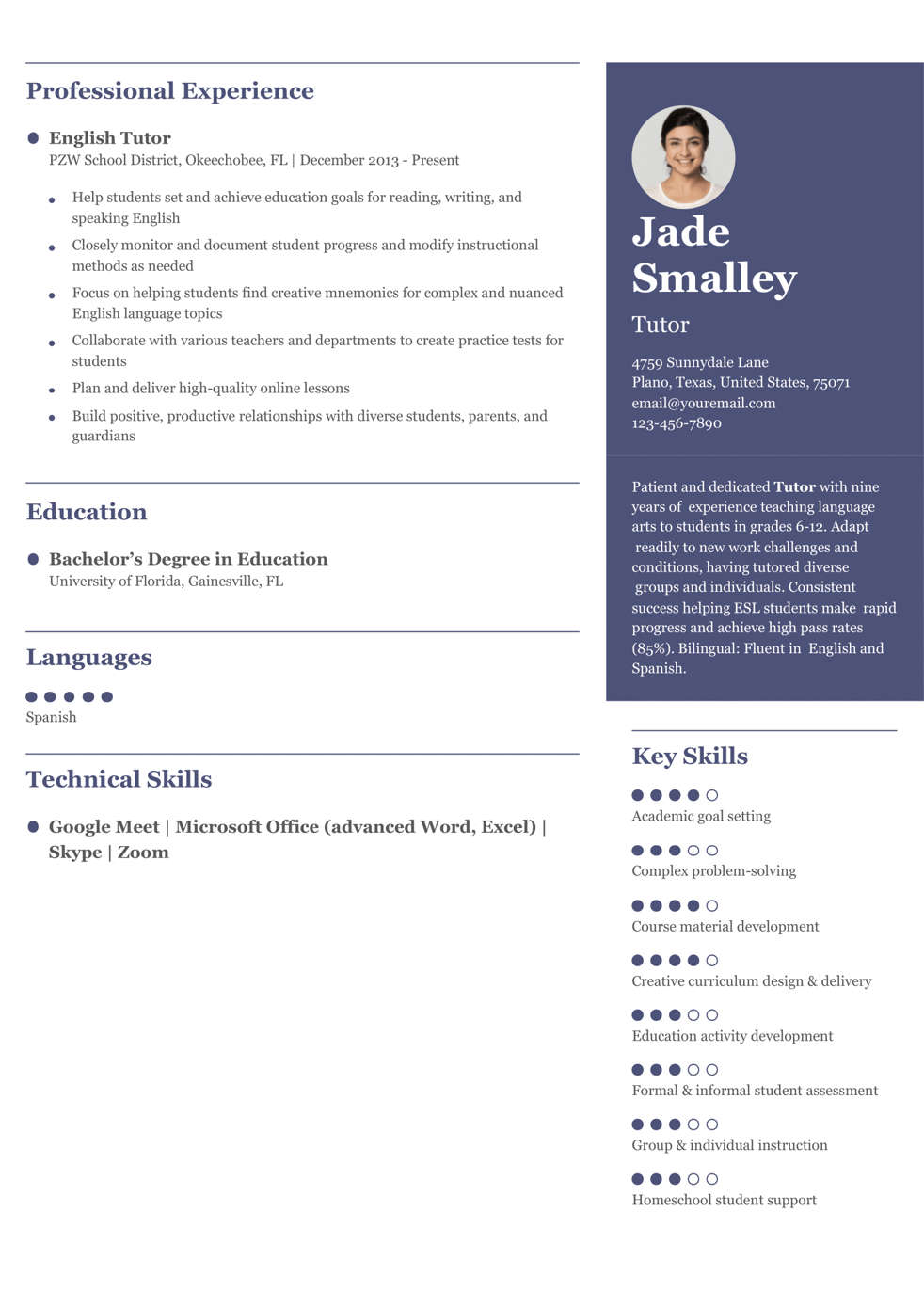 Tutor Resume Example