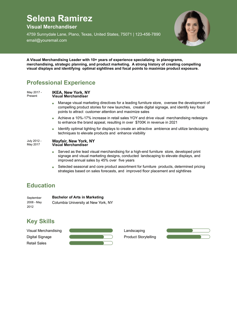 Senior level Visual Merchandiser Resume Example