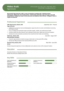 Yoga Instructor Resume Examples Mid-Career