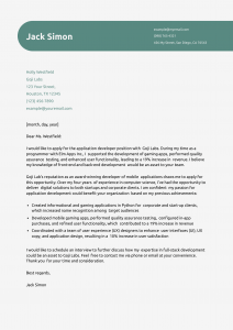 Computer Science Cover Letter Example #1