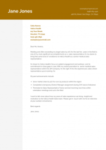 Medical Sales Representative Cover Letter Example #3